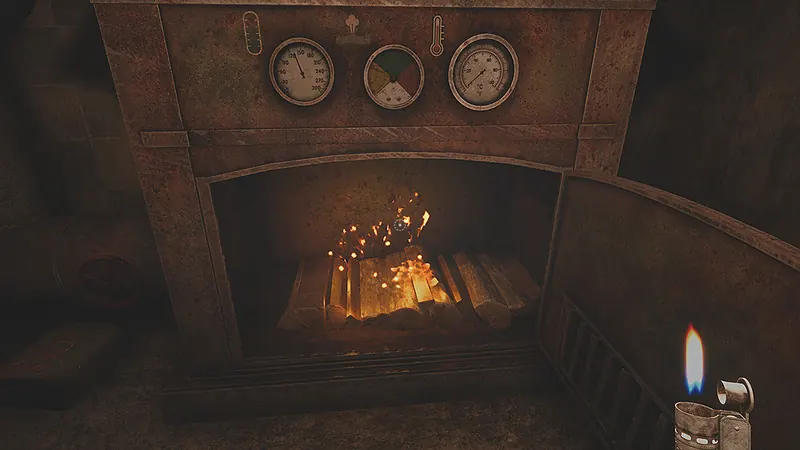 NightRecord: Thin Walls — lit furnace in the boiler room